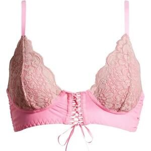 We Are HAH Bust Thru Bralette Lace Bow Barbie Pink Stretchy Loungewear Bra New M
